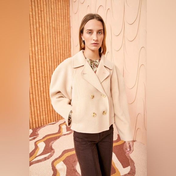Ulla Johnson Coralie Jacket Wool Double Breasted Coat Bone Beige - Picture 2 of 7